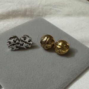 Tory Burch Gold and Silver Stud Earrings Set
